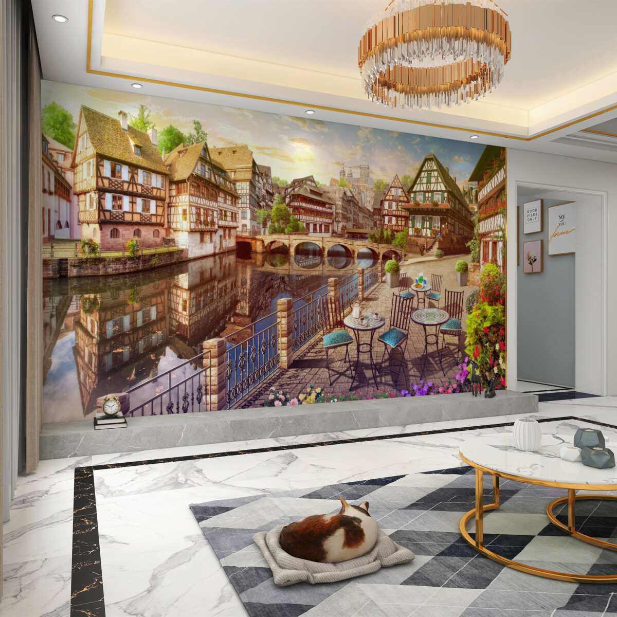 Fototapeta posiłki nad wodą na starym mieście