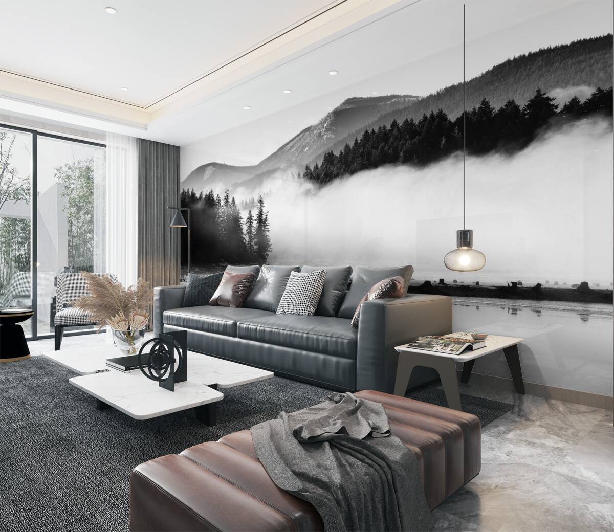 Fototapeta ośnieżone góry w gęstej mgle