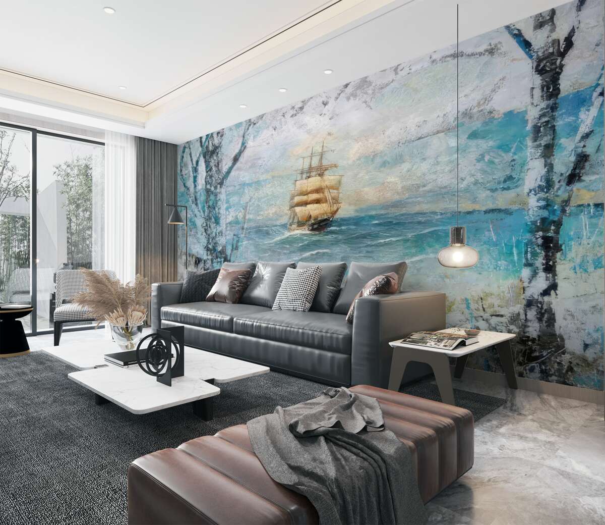 Fototapeta rysunek żaglówki na morzu