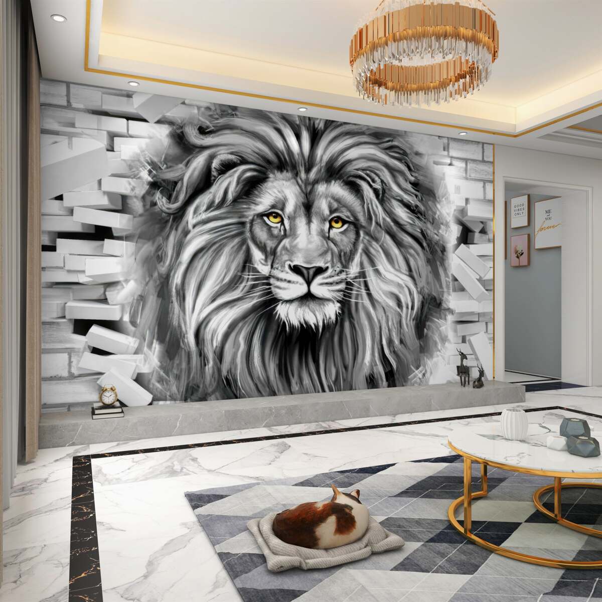 Fototapeta czarno-biała twarz lwa