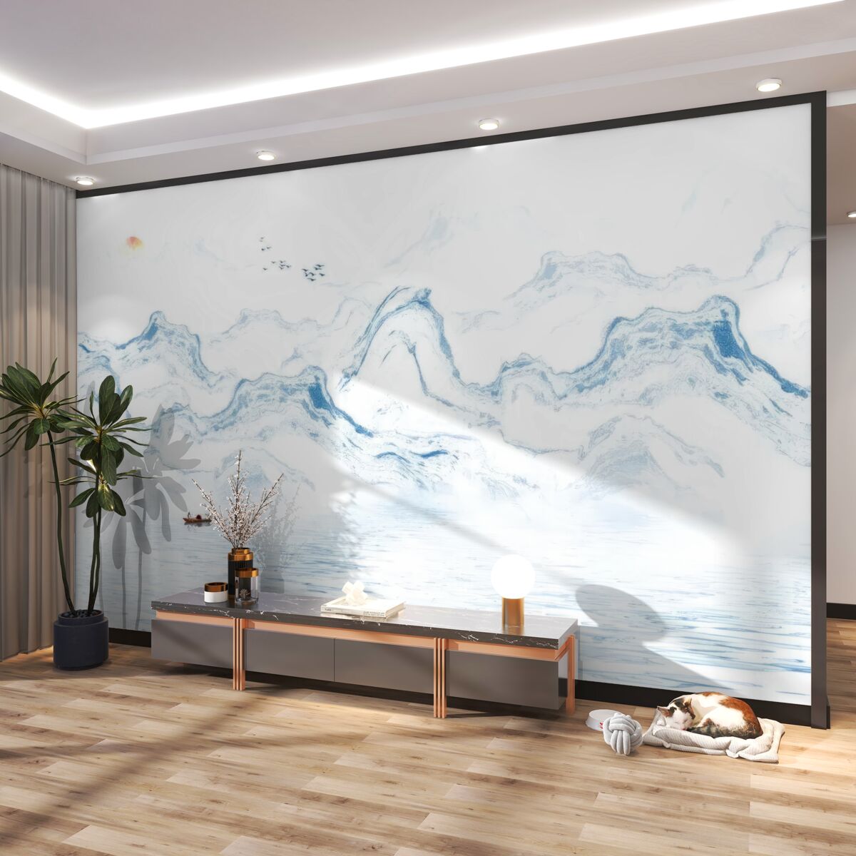 Fototapeta niebieskie zakrzywione linie