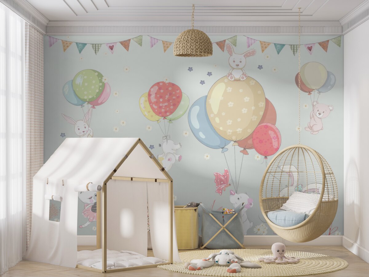 Fototapeta Króliczki i misie z balonami