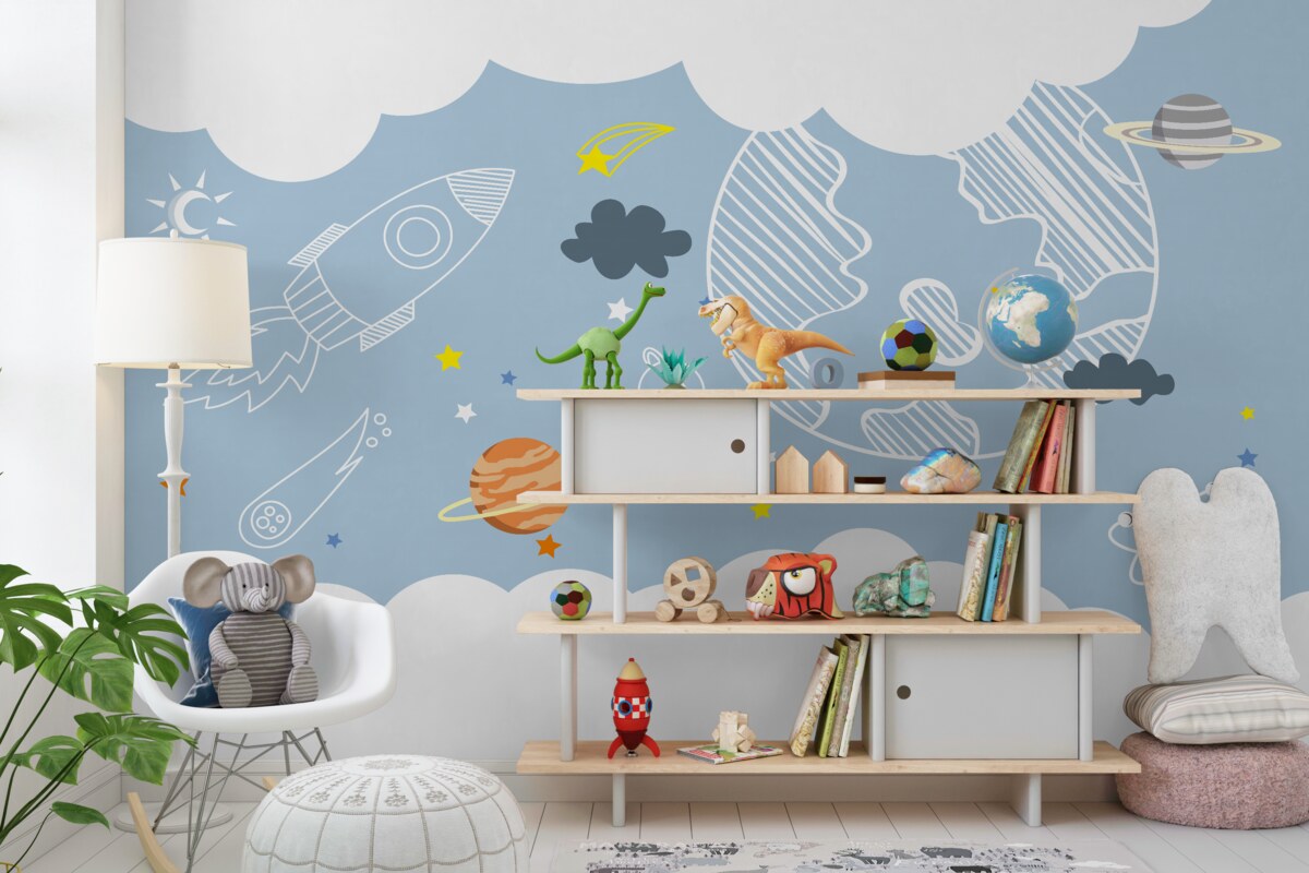 Fototapeta Przestrzeń narysowana na niebieskim tle