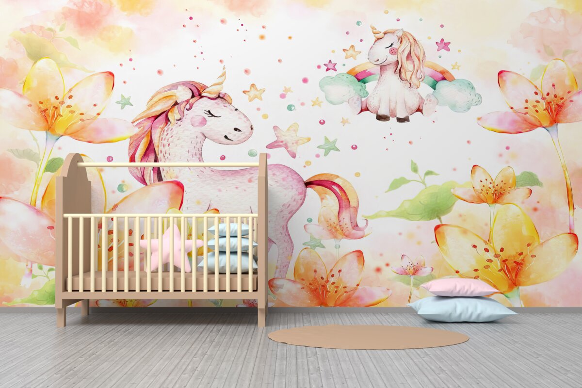 Fototapeta Jednorożce z zamkniętymi oczami w kwiatach