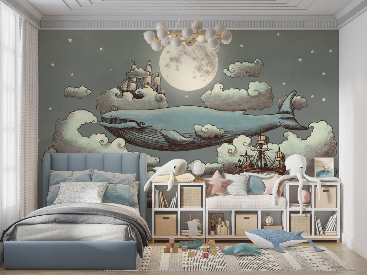 Fototapeta Kaszalot i transport wodny unoszą się w chmurach