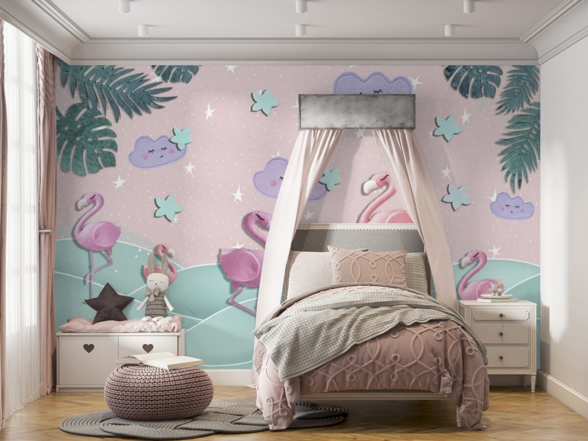 Fototapeta Różowe flamingi stoją na jednej nodze