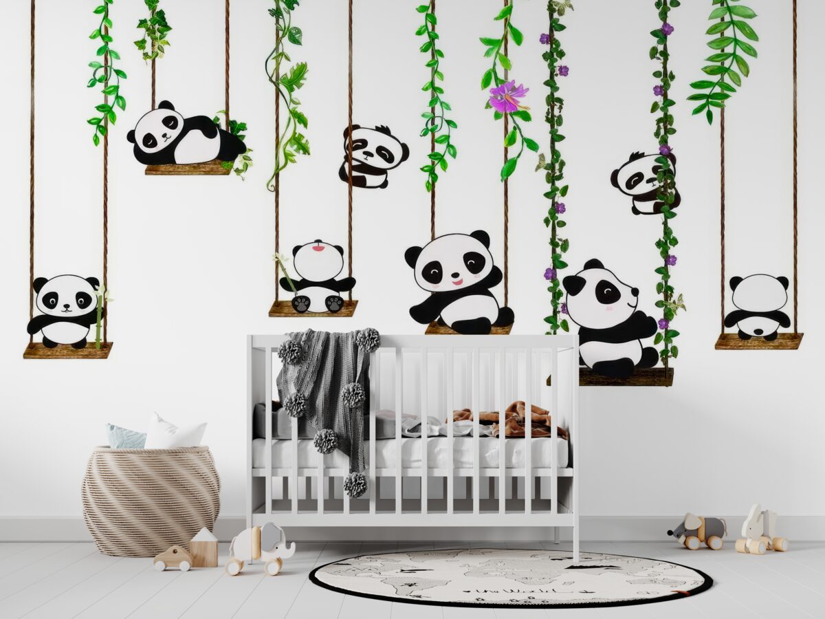 Fototapeta Panda jeździ na zielonej huśtawce