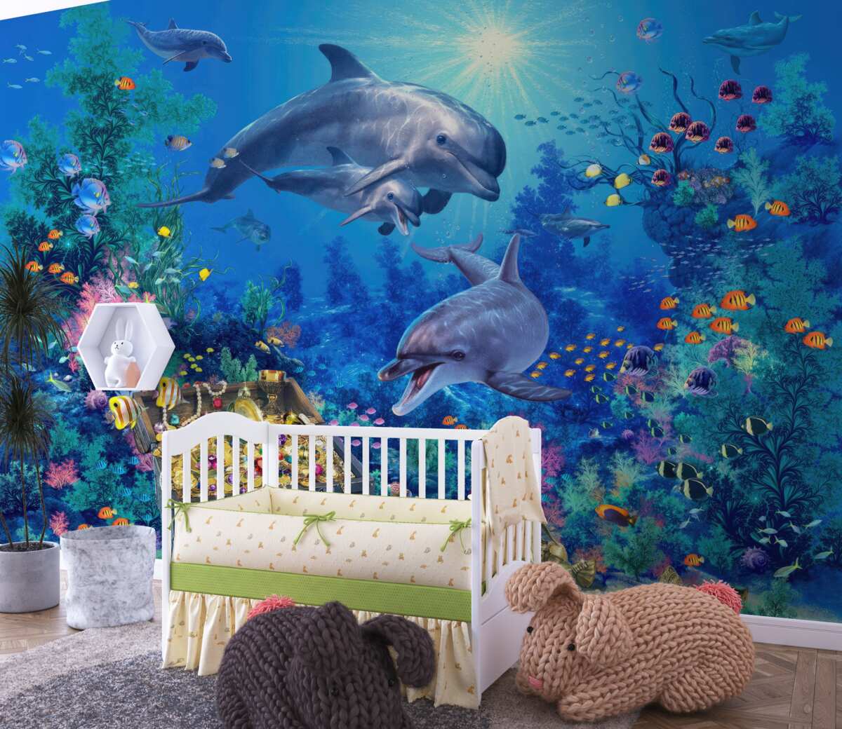 Fototapeta Rodzina delfinów w podwodnym świecie