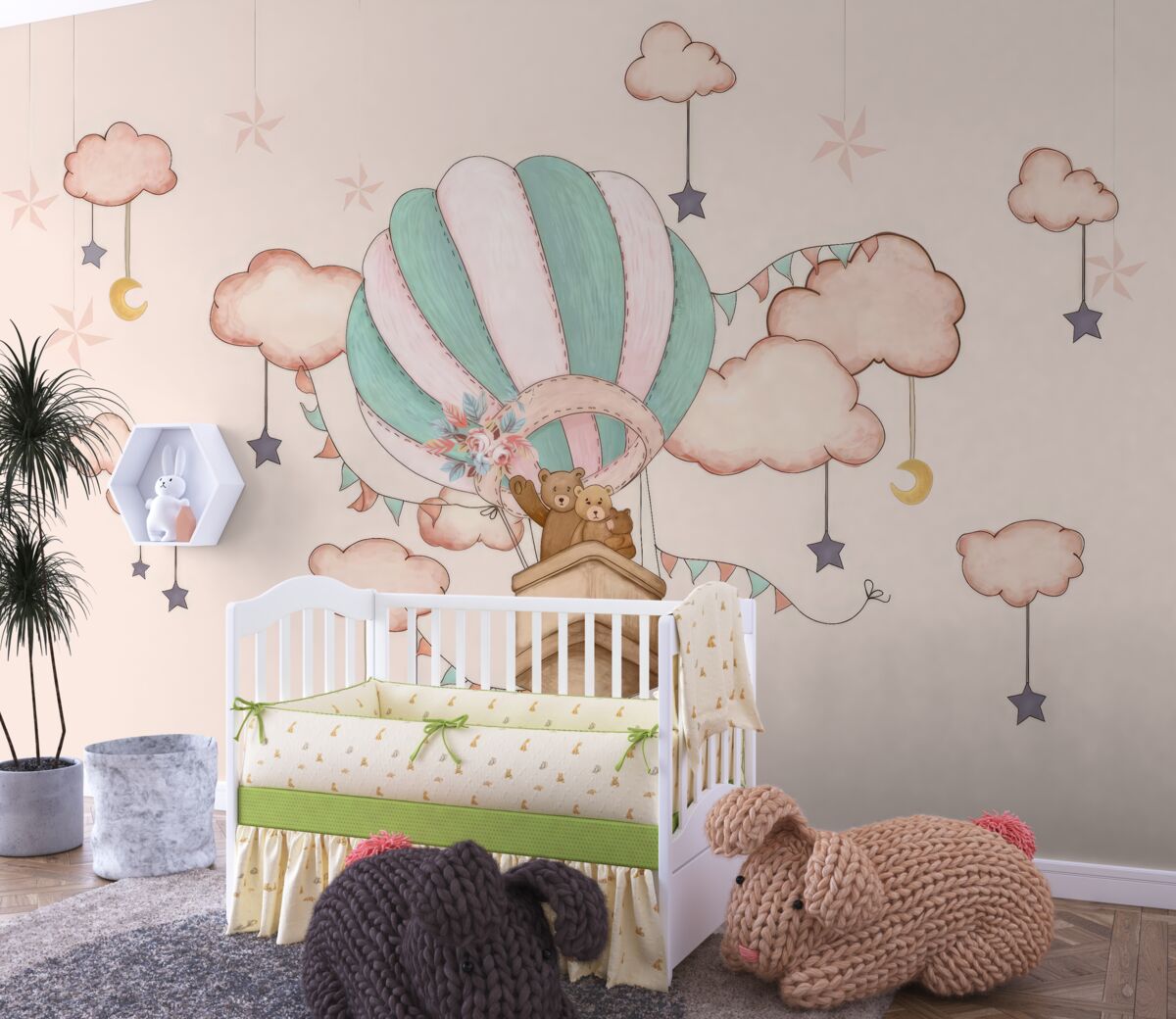 Fototapeta Rodzina niedźwiedzi latających balonem