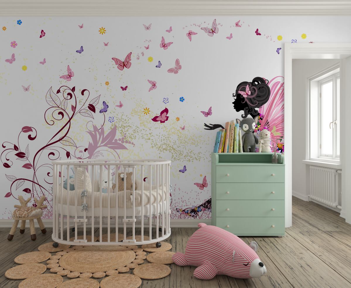 Fototapeta sylwetka dziewczyny i mnóstwo motyli