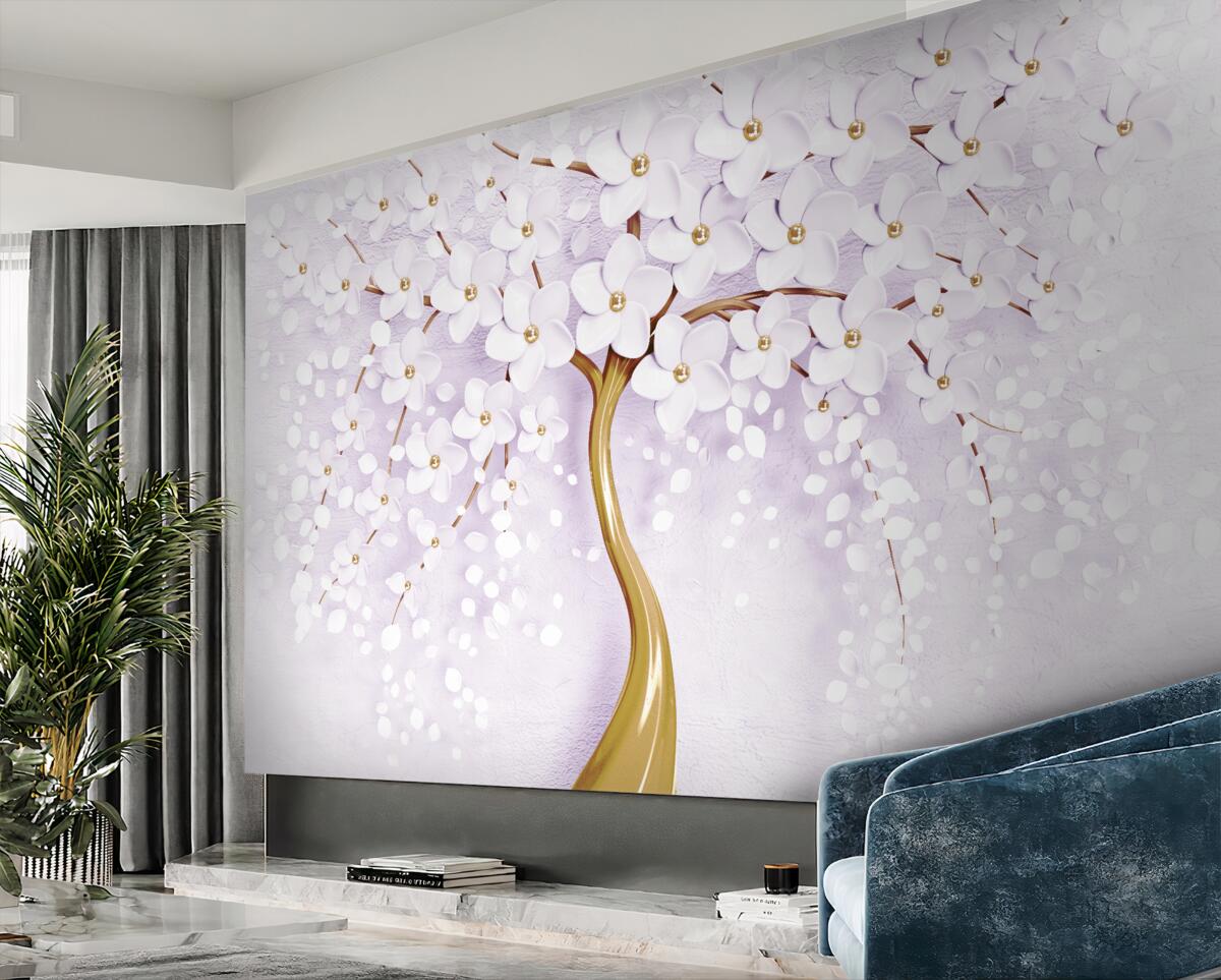 Fototapeta drzewo z małymi białymi kwiatami