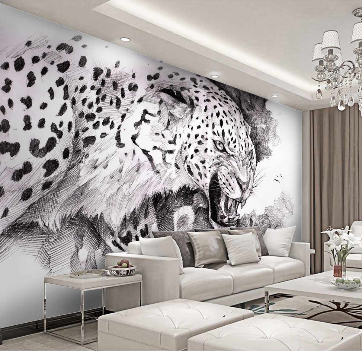 Fototapeta Agresywny czarno-biały lampart