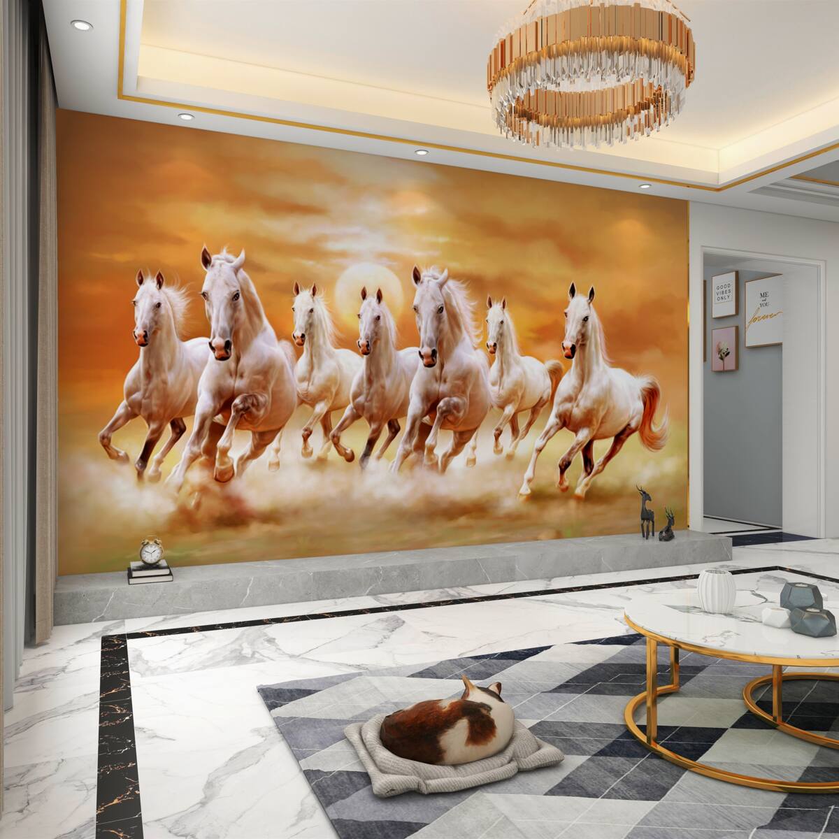 Fototapeta siedem białych koni