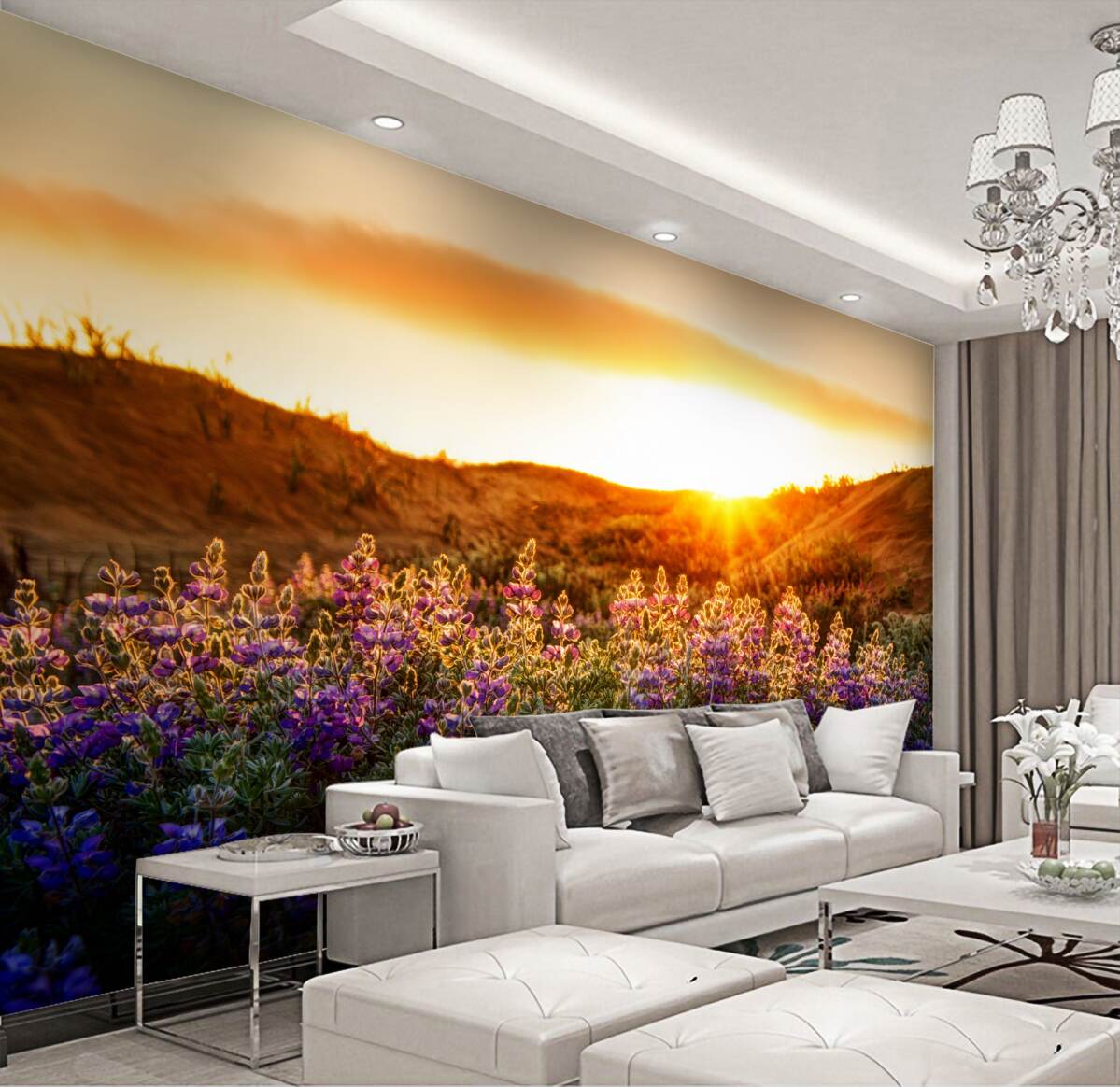 Fototapeta dzikie kwiaty na tle zachodu słońca