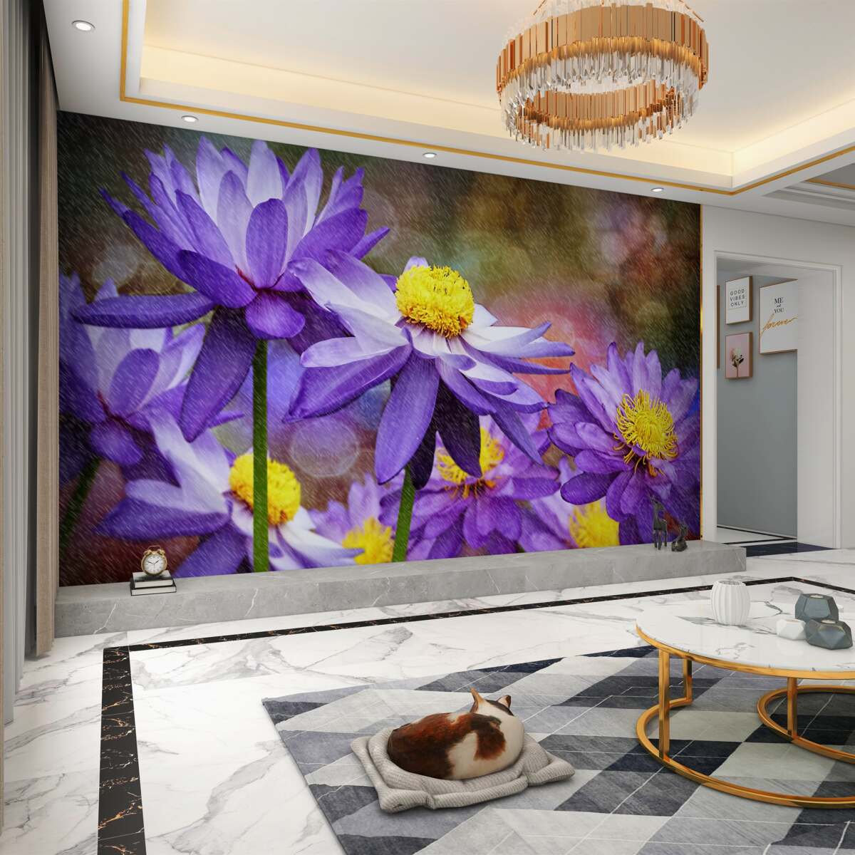 Fototapeta kwiaty fioletowe z żółtym środkiem