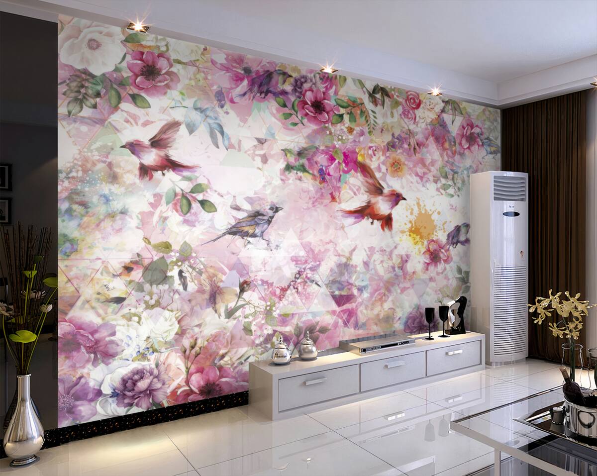 Fototapeta Tło kwiatowe z ptakami