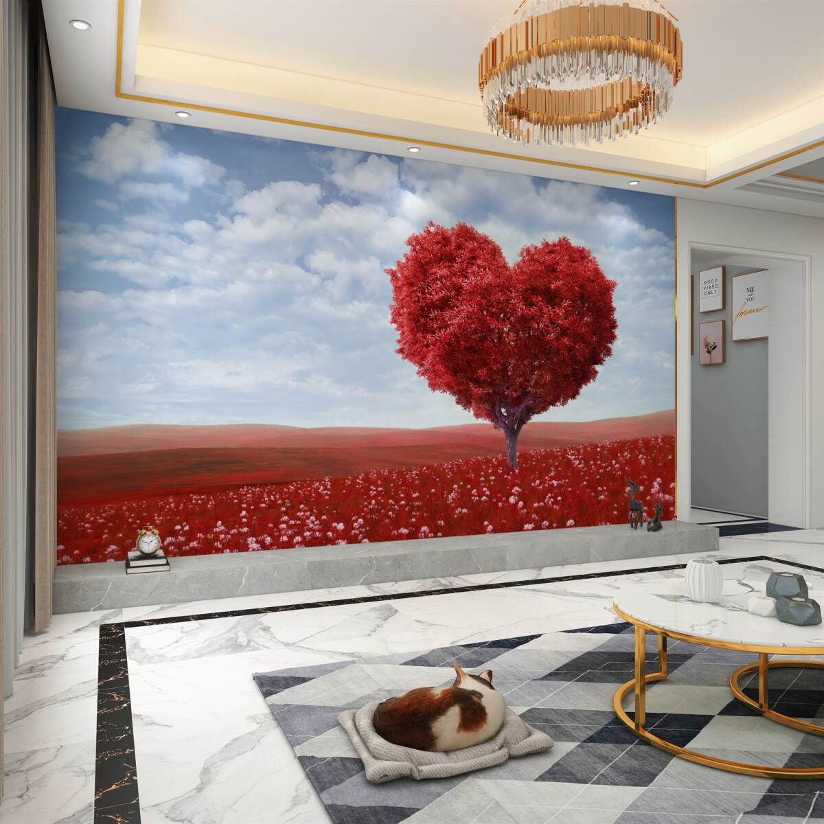 Fototapeta Drzewo w kształcie serca z czerwonymi liśćmi