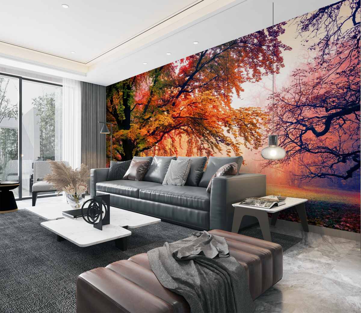 Fototapeta Jesienny mglisty las