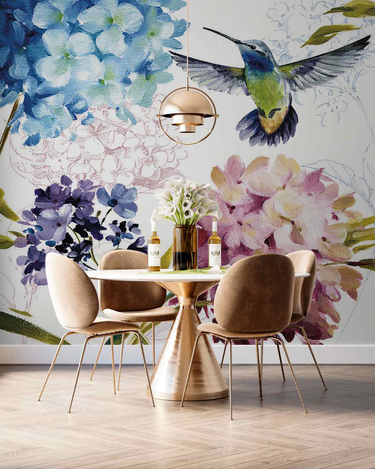 Fototapeta Koliber narysowany wokół kwiatów