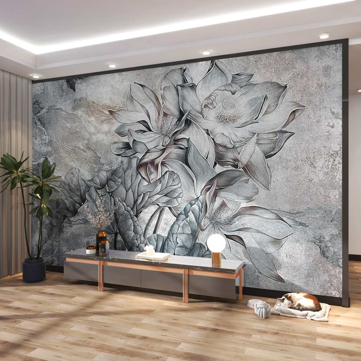 Fototapeta narysowane duże niezwykłe kwiaty