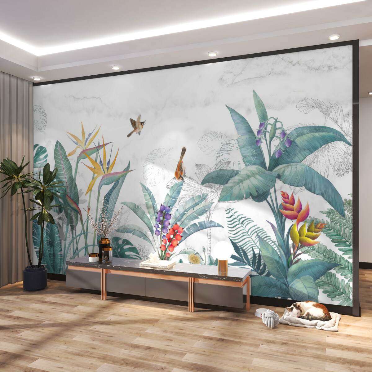 Fototapeta Ptaki i różne liście