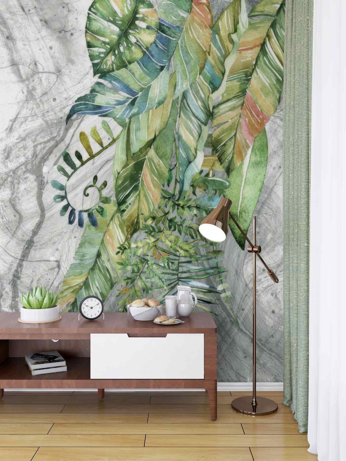 Fototapeta Różne liście na szarym tle