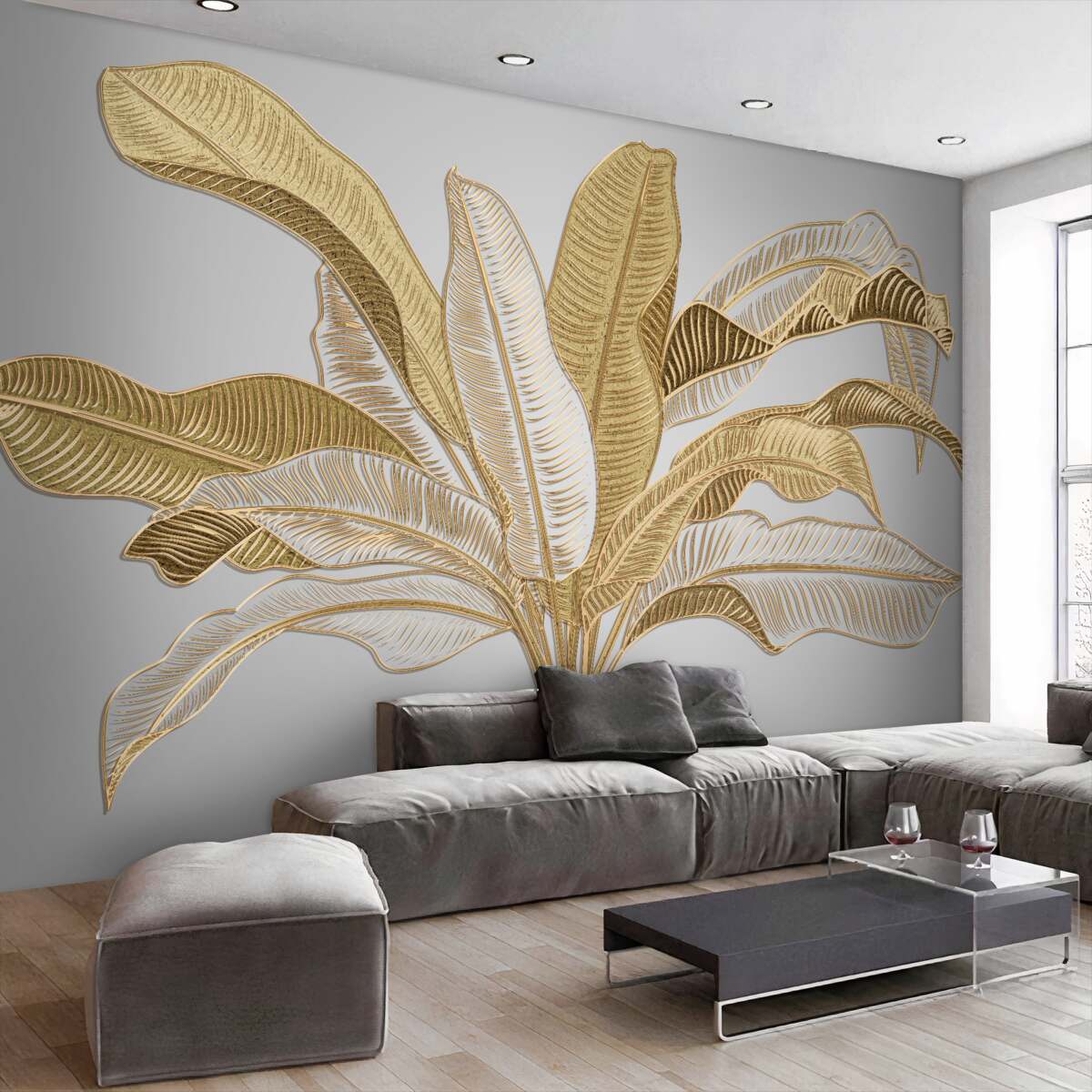 Fototapeta egzotyczne złote i białe liście