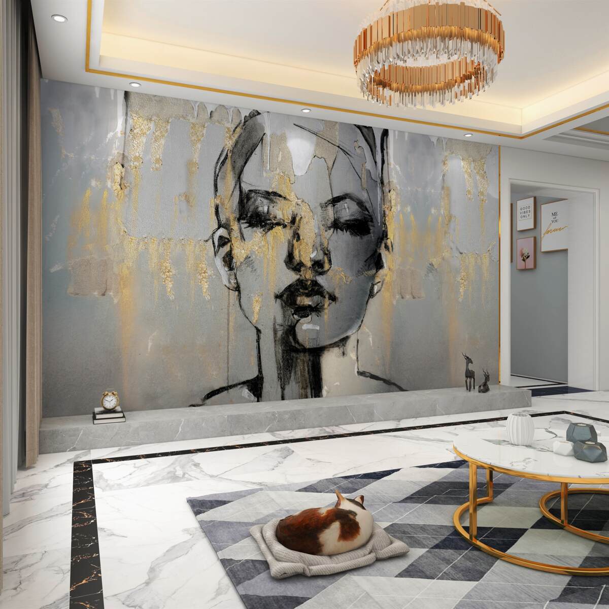 Fototapeta ręcznie rysowana sylwetka dziewczyny z zamkniętymi oczami