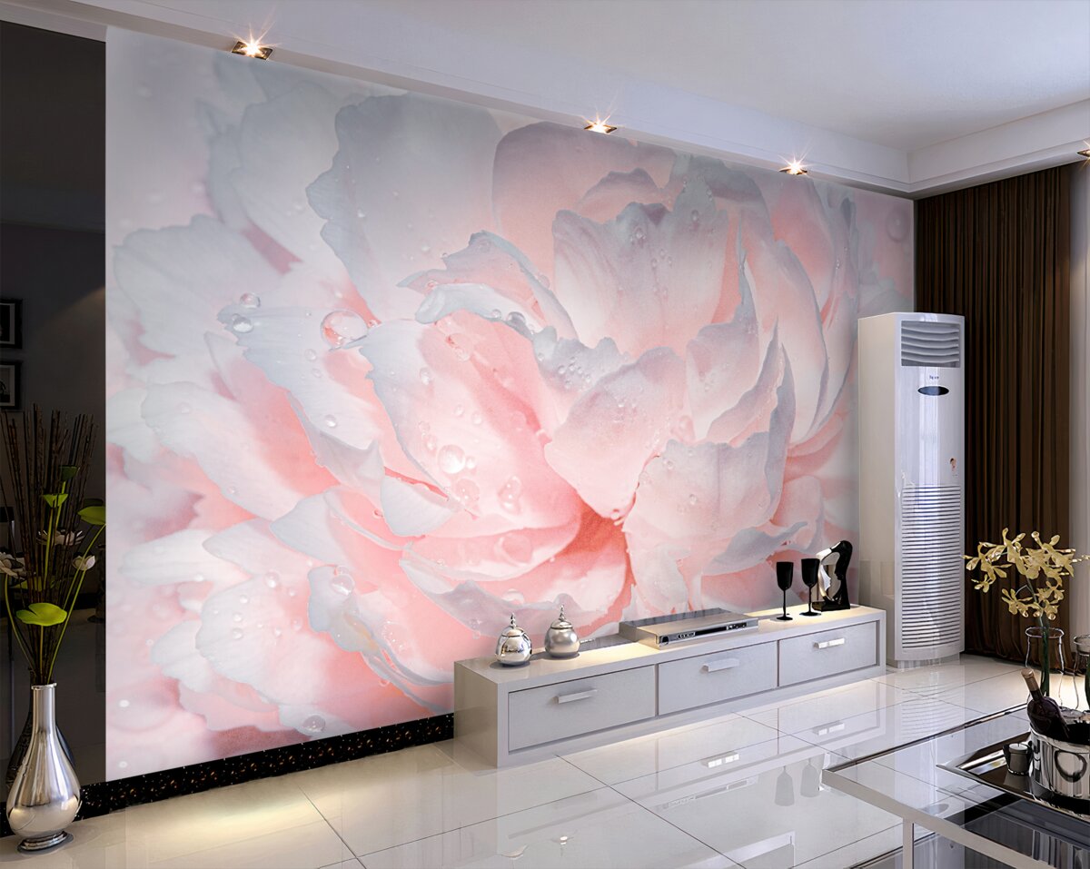 Fototapeta gigantyczna jasnoróżowa piwonia