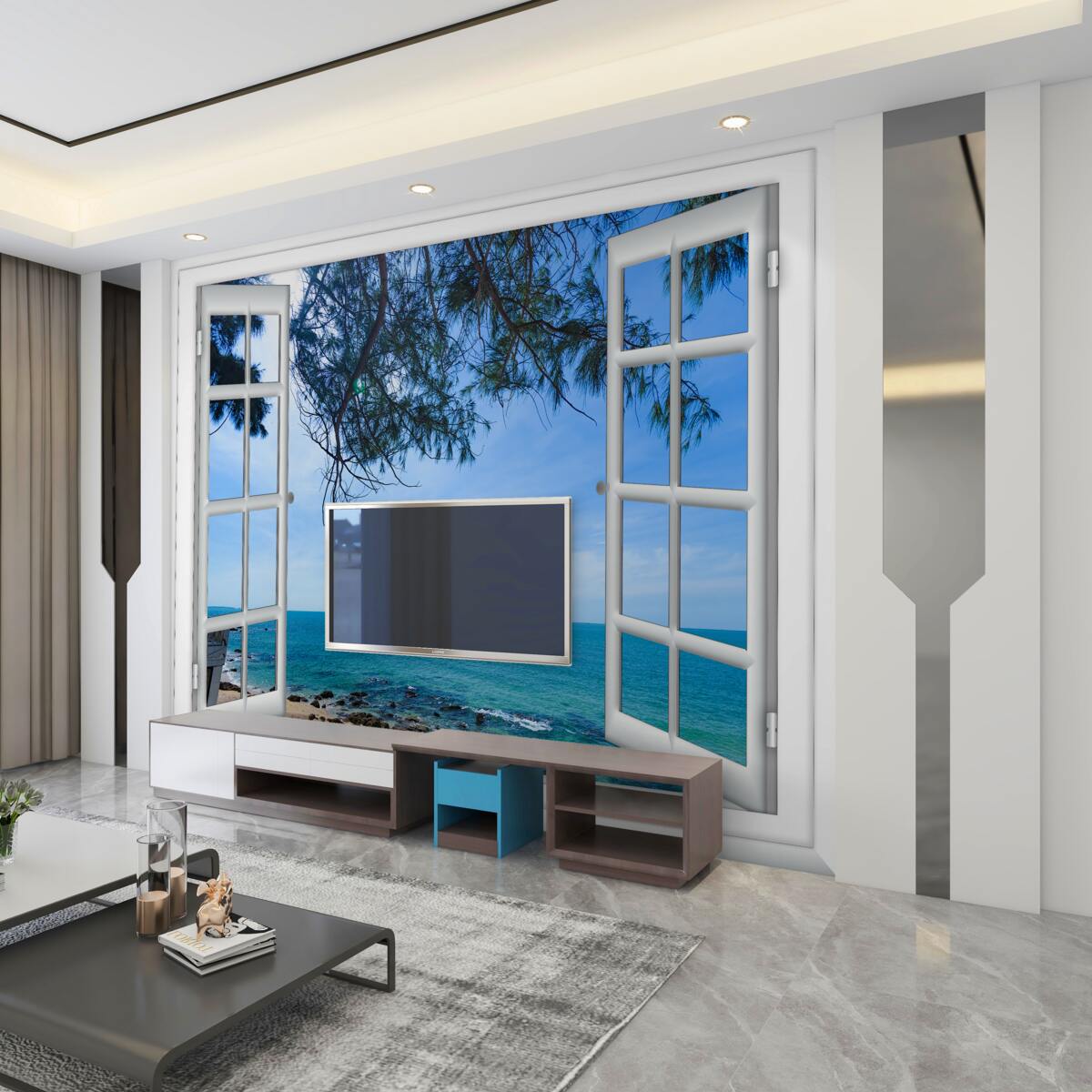 Fototapeta okno z widokiem na błękitne morze