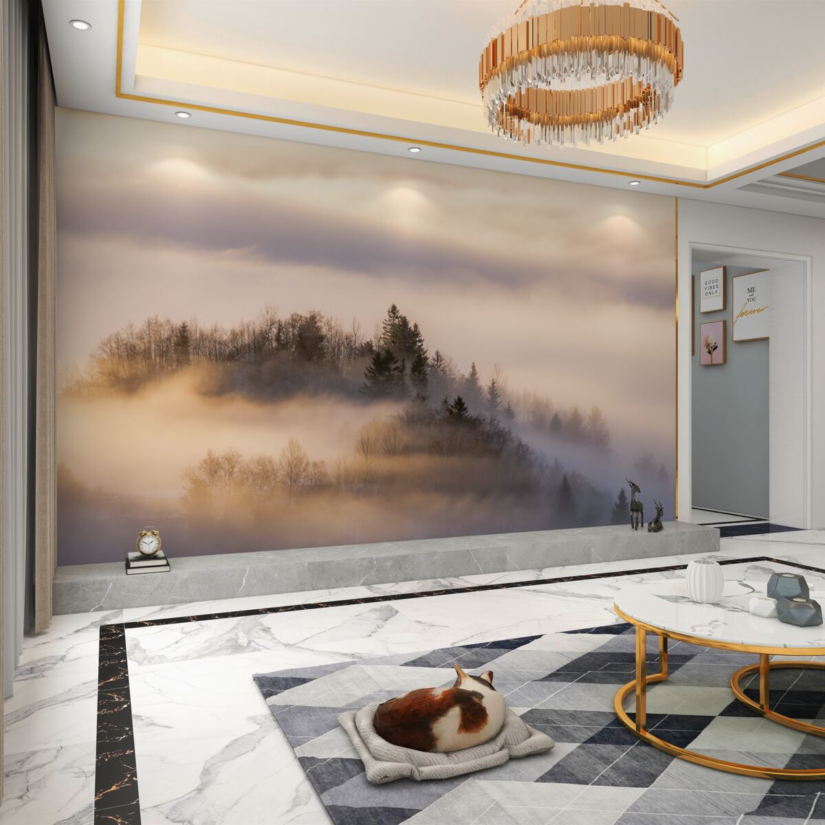 Fototapeta gęsta mgła na drzewach