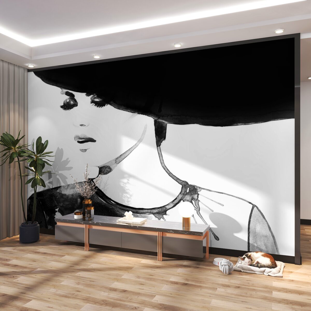 Fototapeta Malowana dziewczyna w kapeluszu