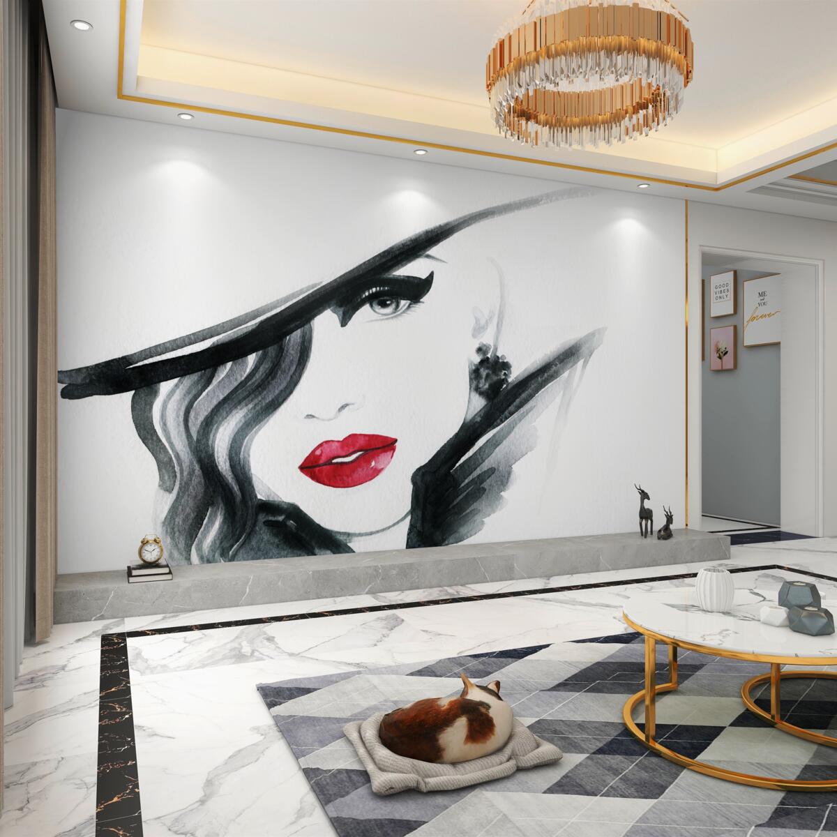 Fototapeta sylwetka dziewczyny z czerwonymi ustami