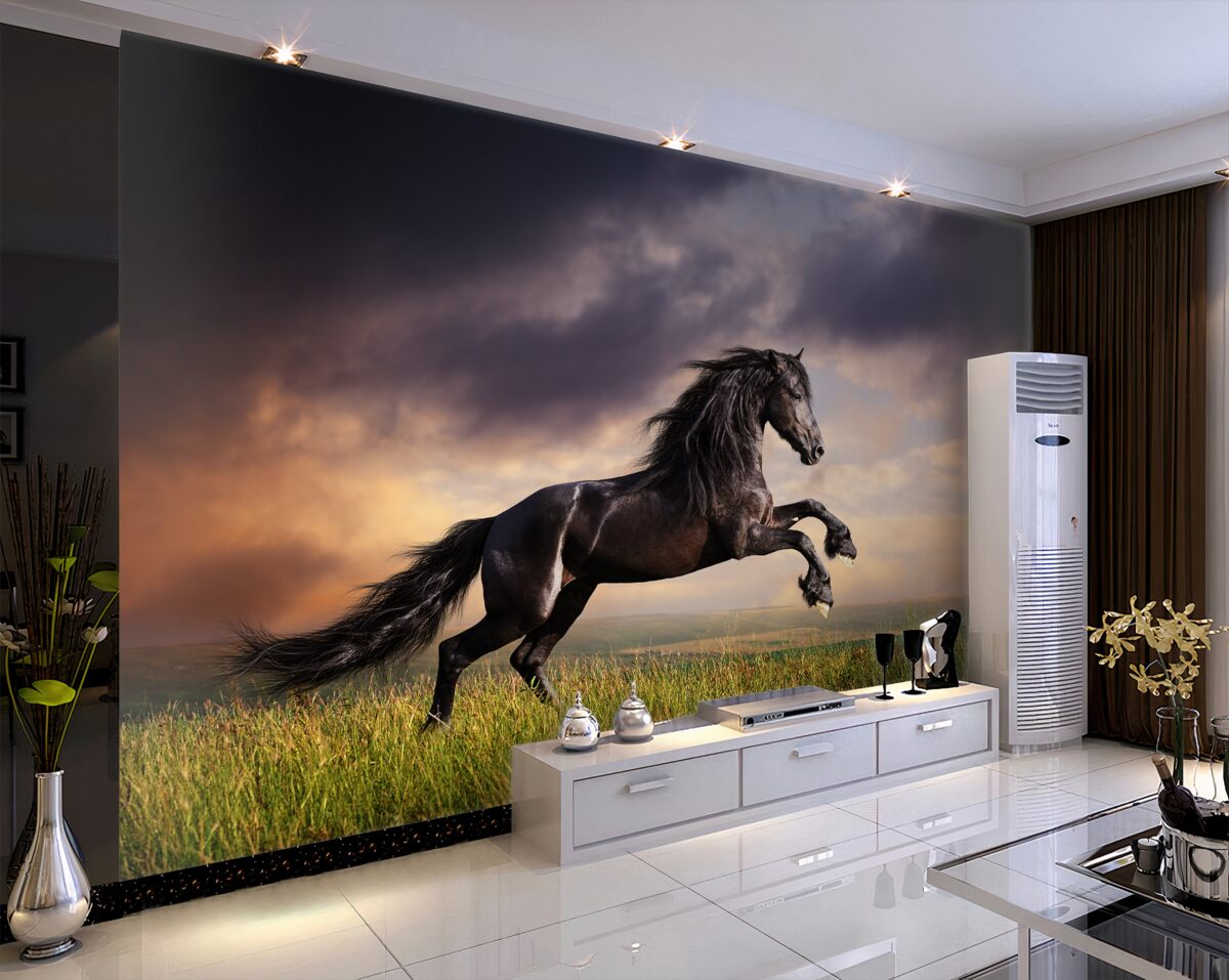 Fototapeta koń skaczący po ciemnym niebie