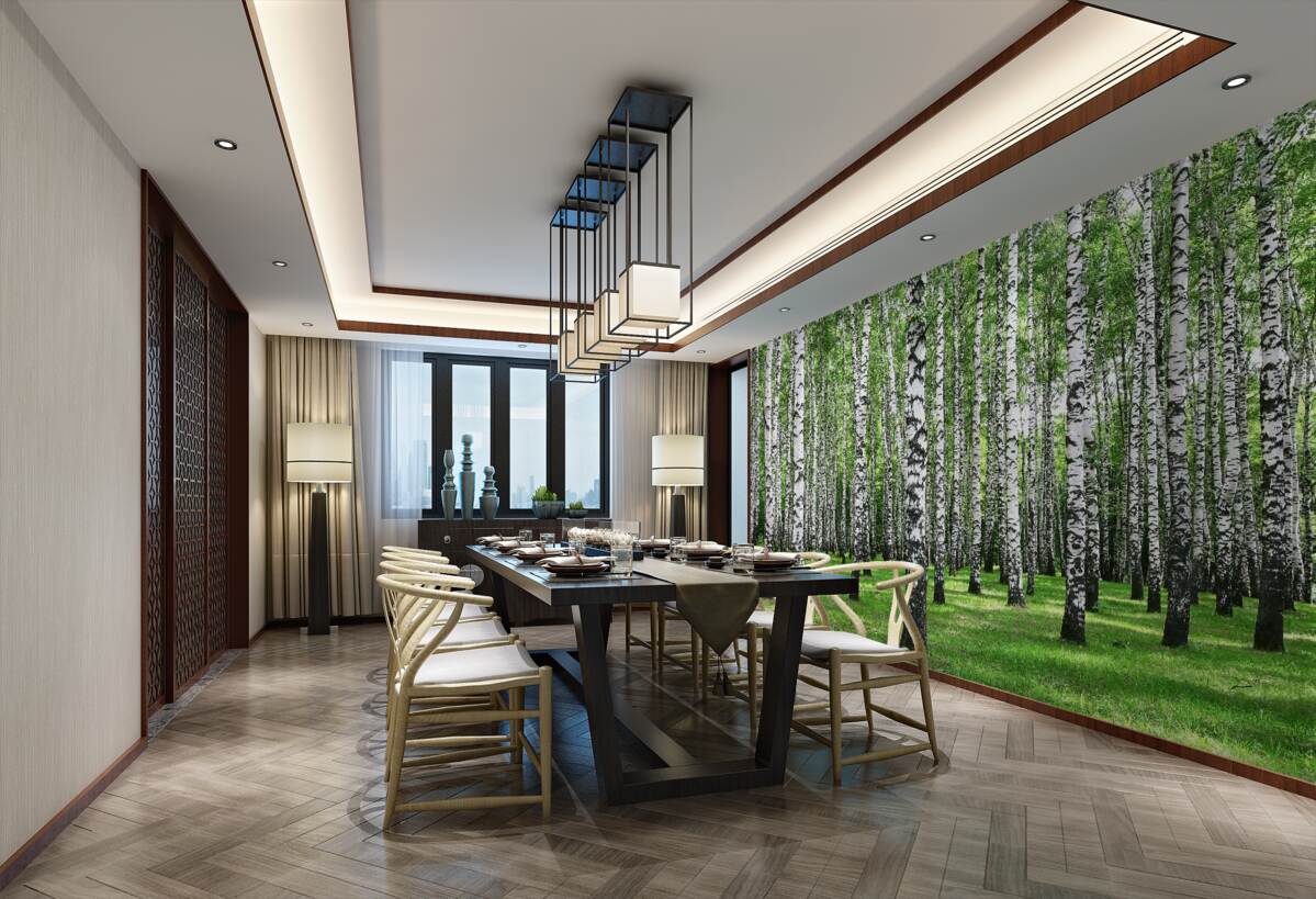 Fototapeta duży las brzozowy