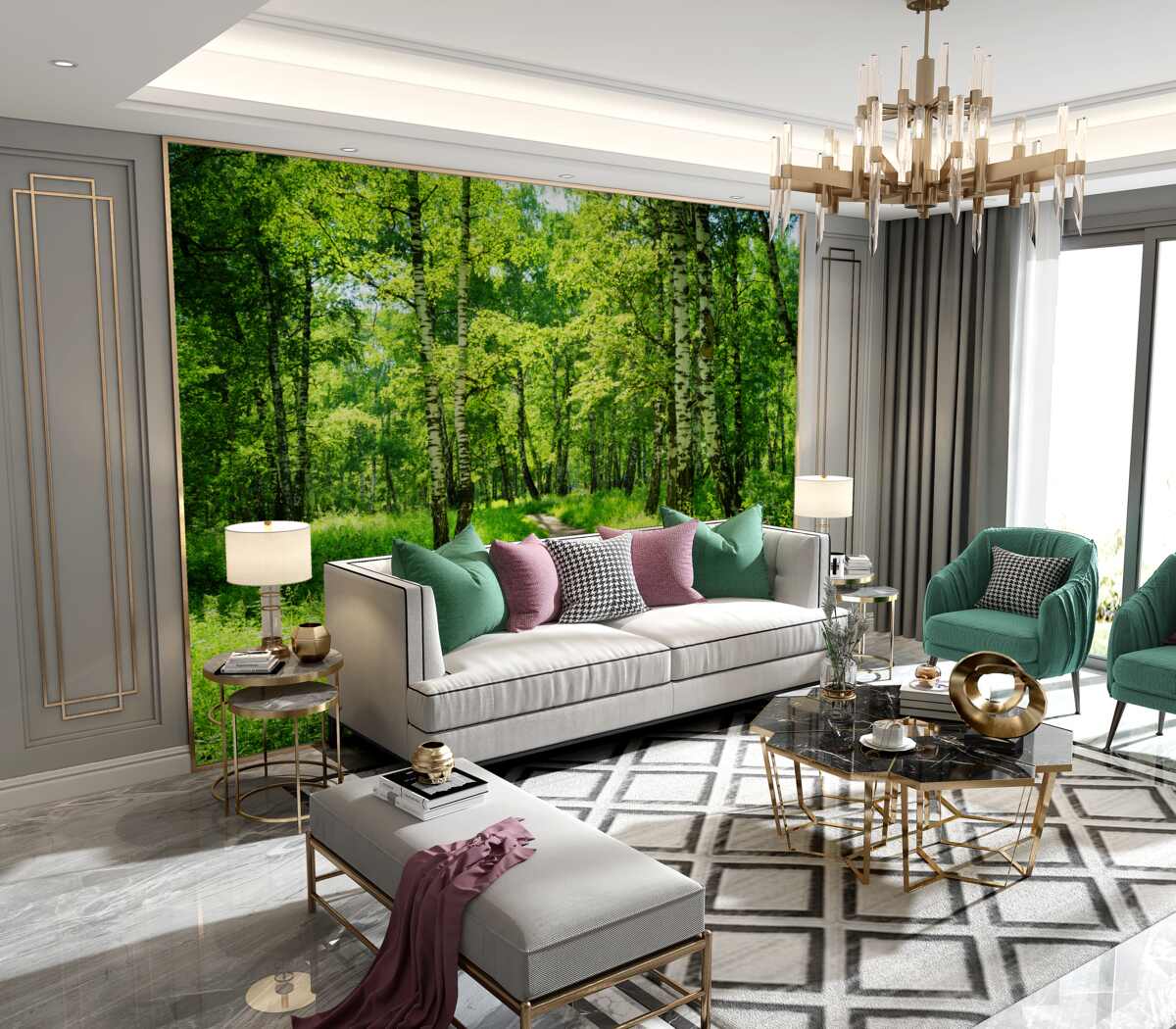 Fototapeta ścieżka wśród zielonych drzew