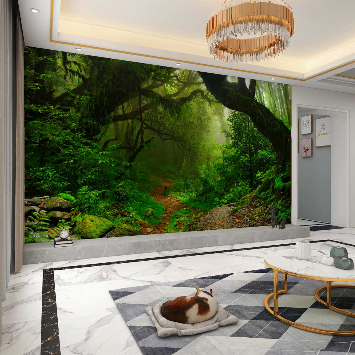 Fototapeta ścieżka w zielonym lesie pokrytym