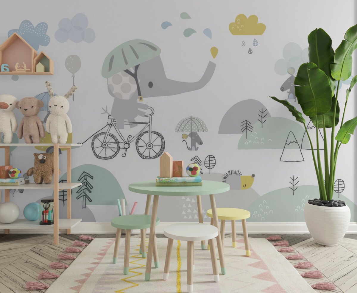 Fototapeta Słoń na rowerze i innych zwierzętach