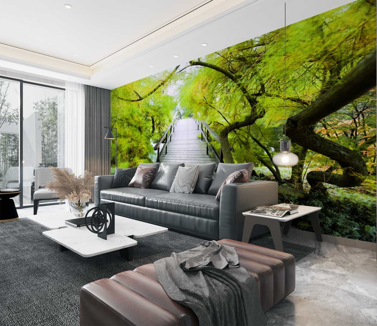 Fototapeta długa drabina wśród zieleni