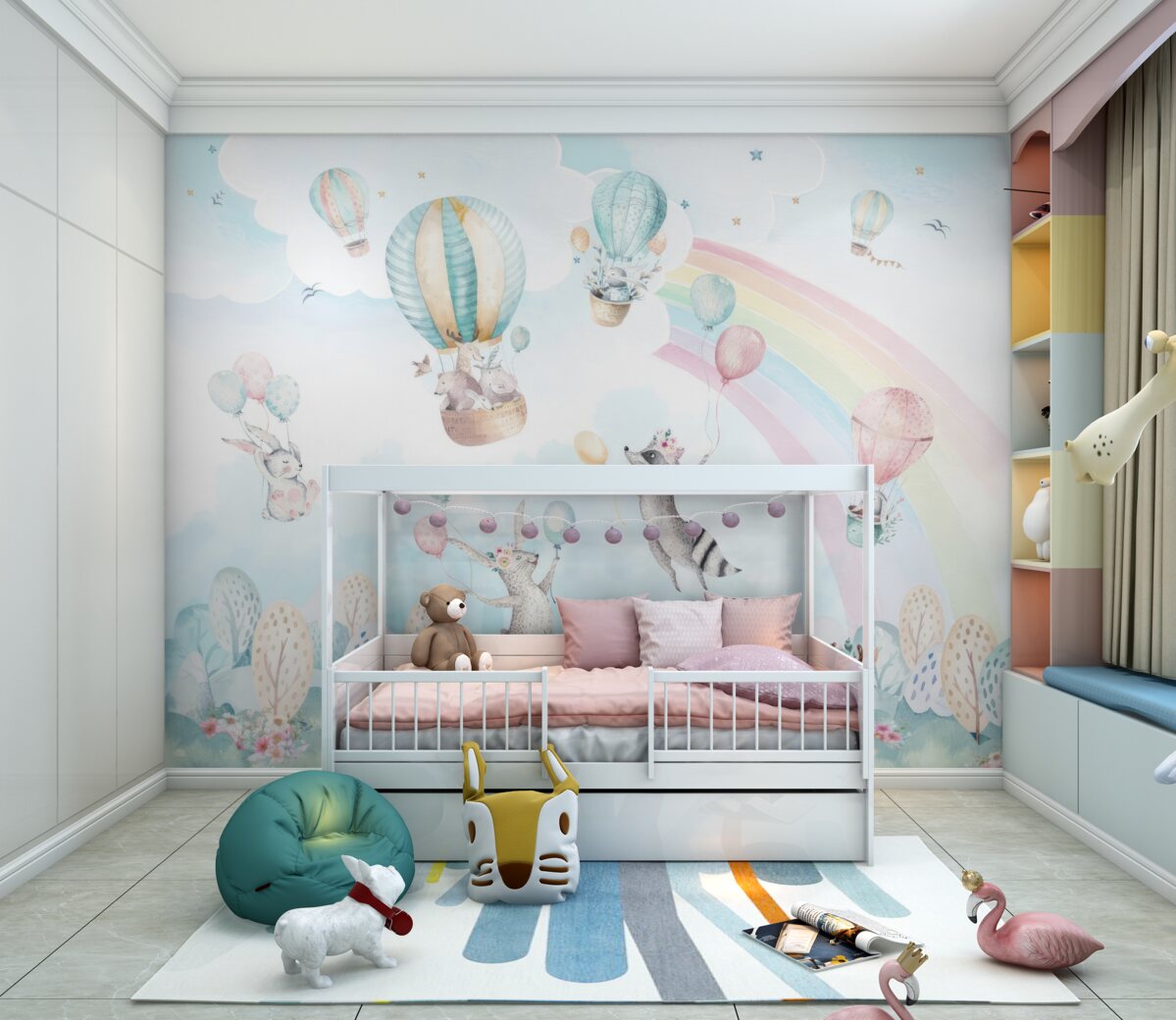 Fototapeta Zwierzęta bawią się balonami i latają