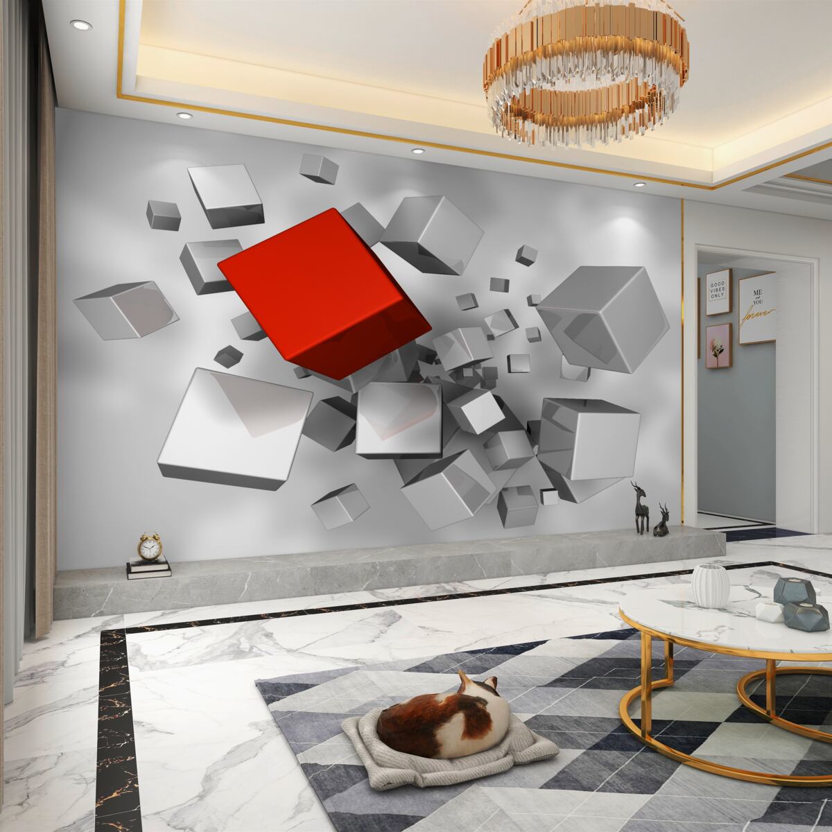 Fototapeta duże białe kostki i jedna czerwona