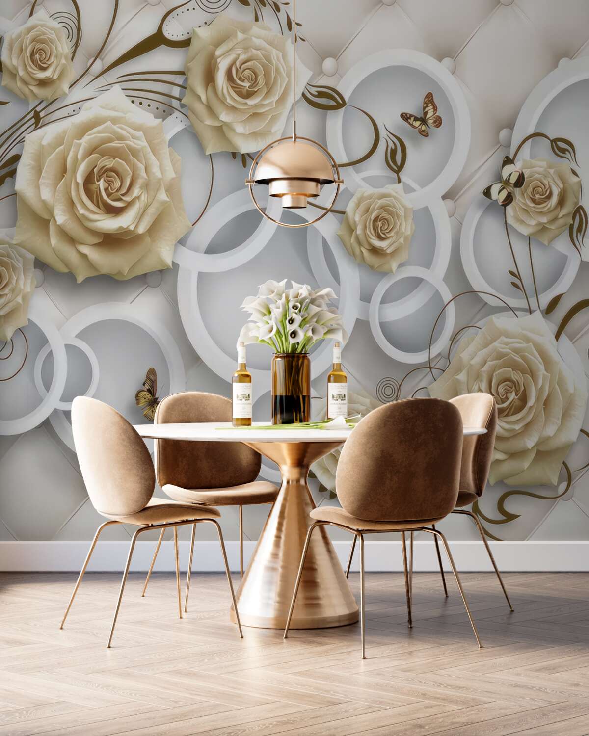 Fototapeta Kremowe róże i motyle