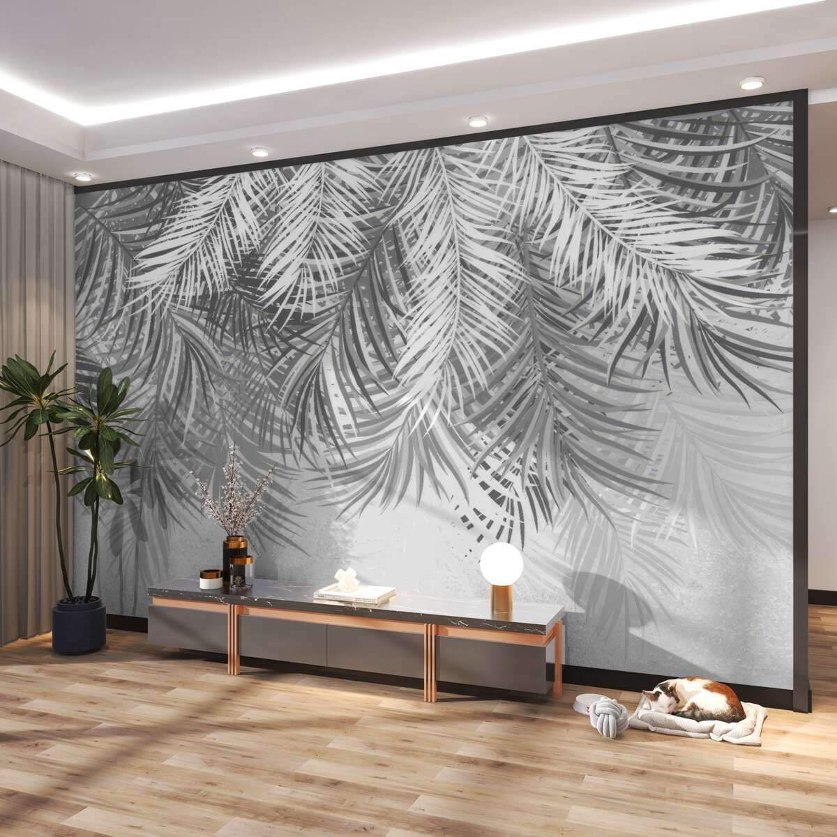 Fototapeta Białe i szare wiszące paprocie