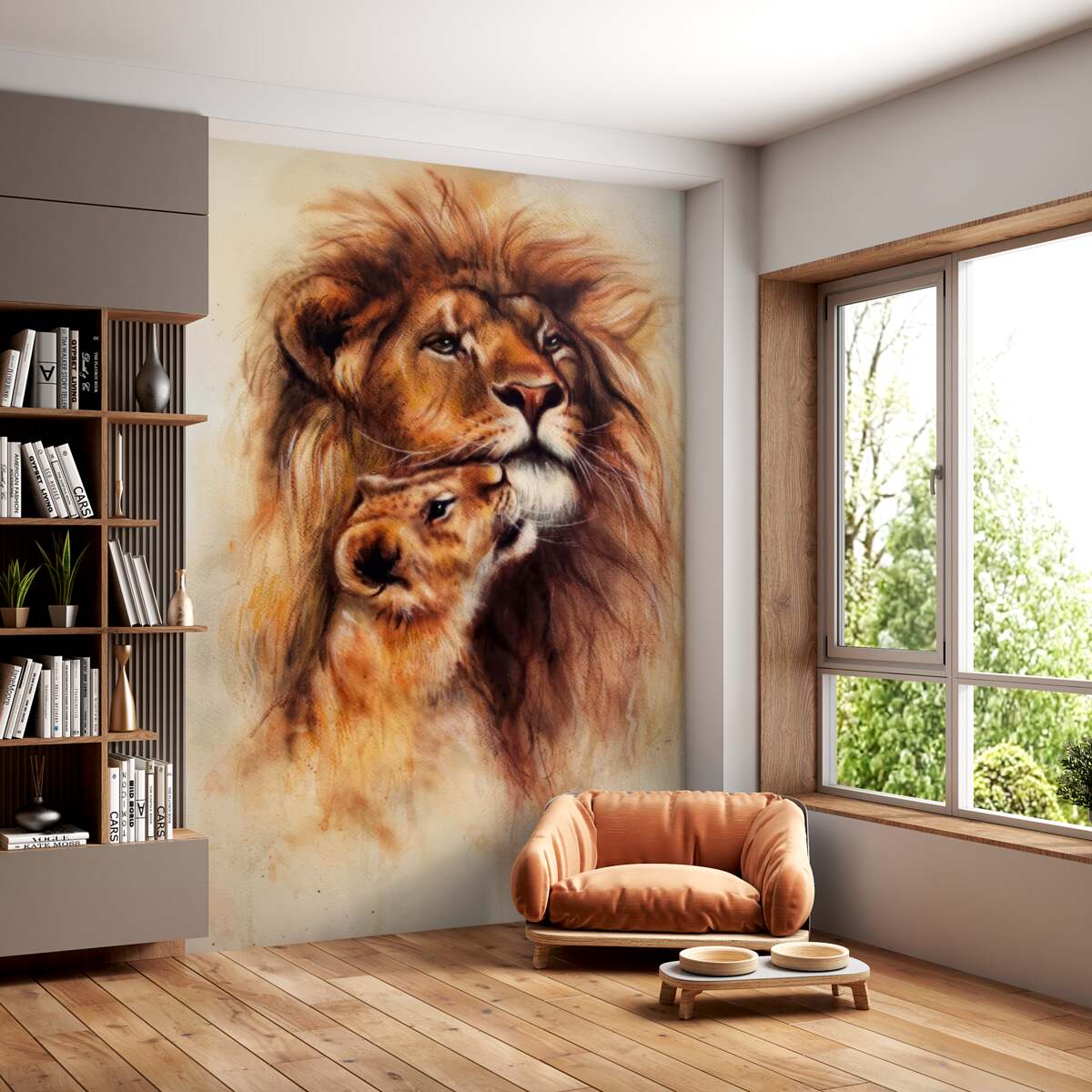 Fototapeta Lew i młode lwiątko