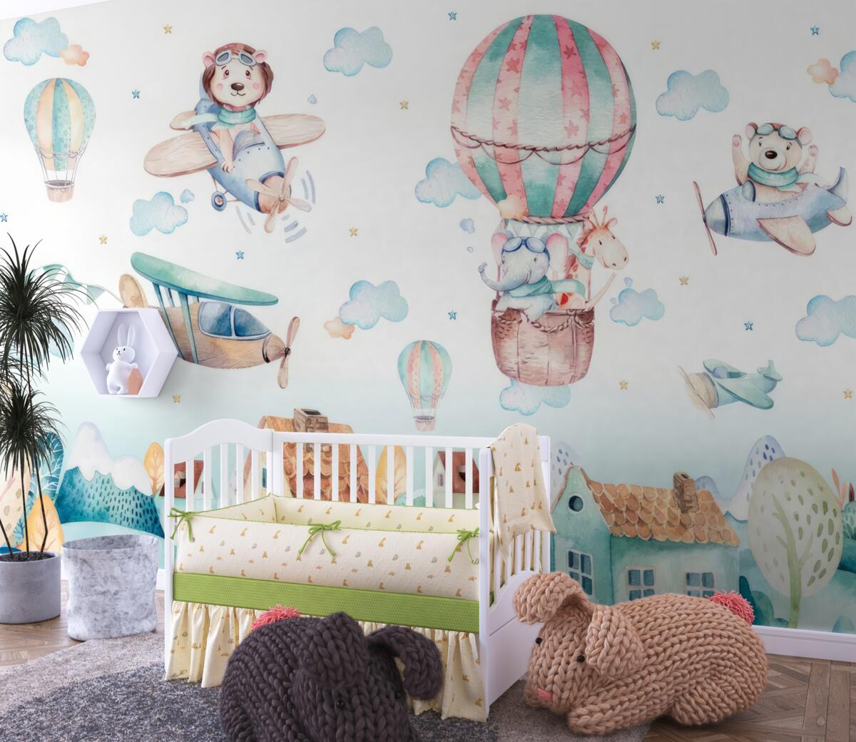 Fototapeta Zwierzęta latają pojazdami nad domami