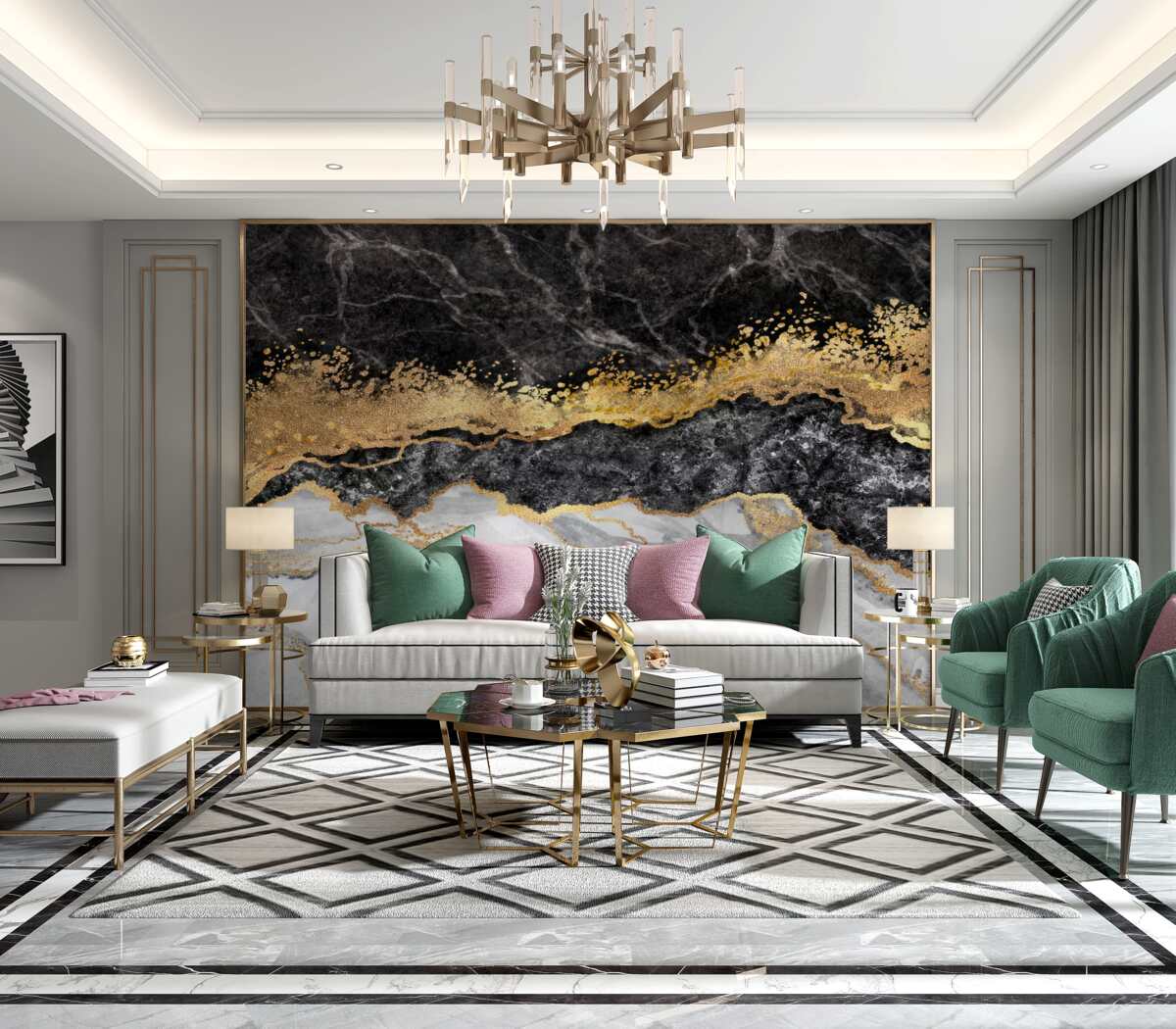 Fototapeta Marmur z czernią, bielą i złotem