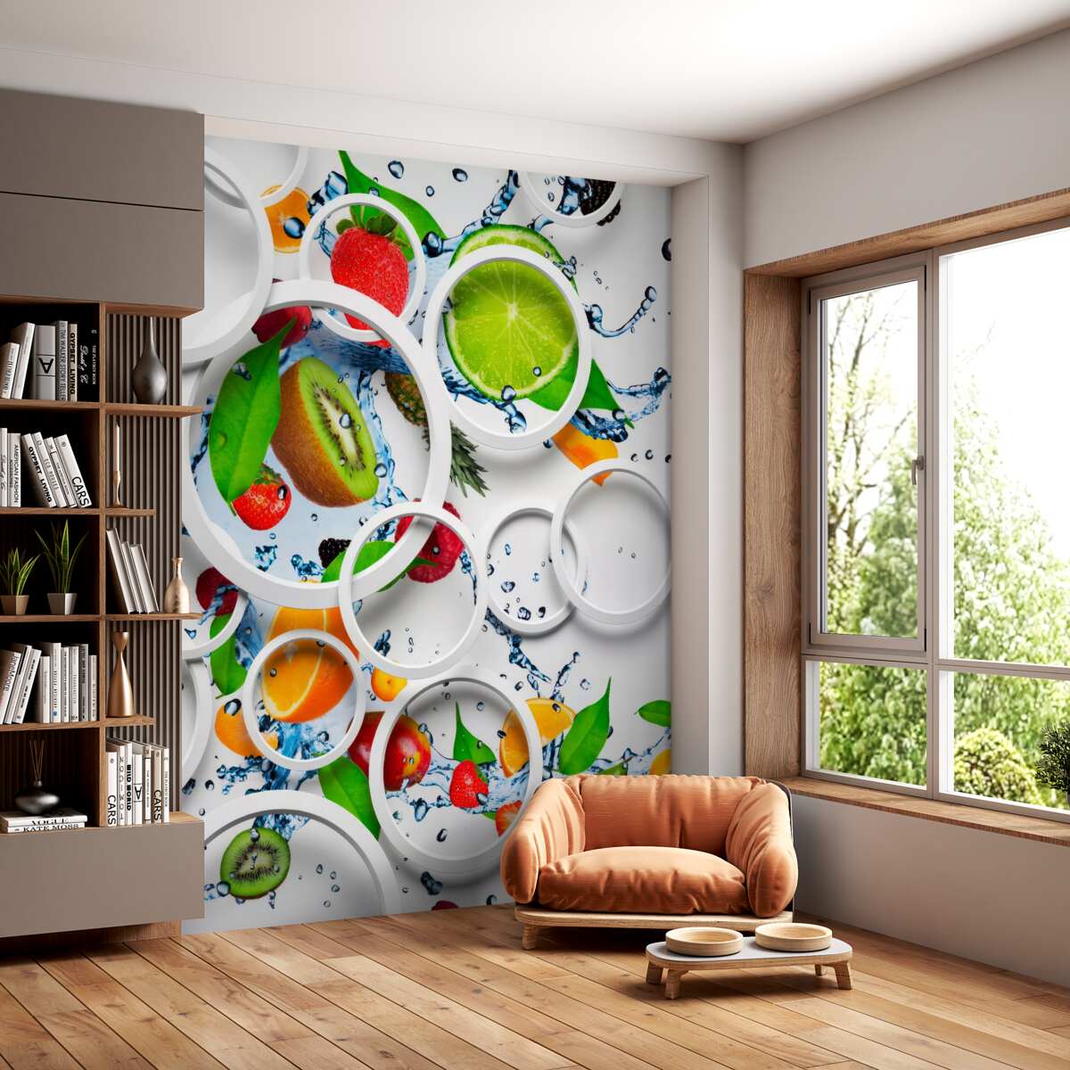 Fototapeta Owoce i białe koła wolumetryczne
