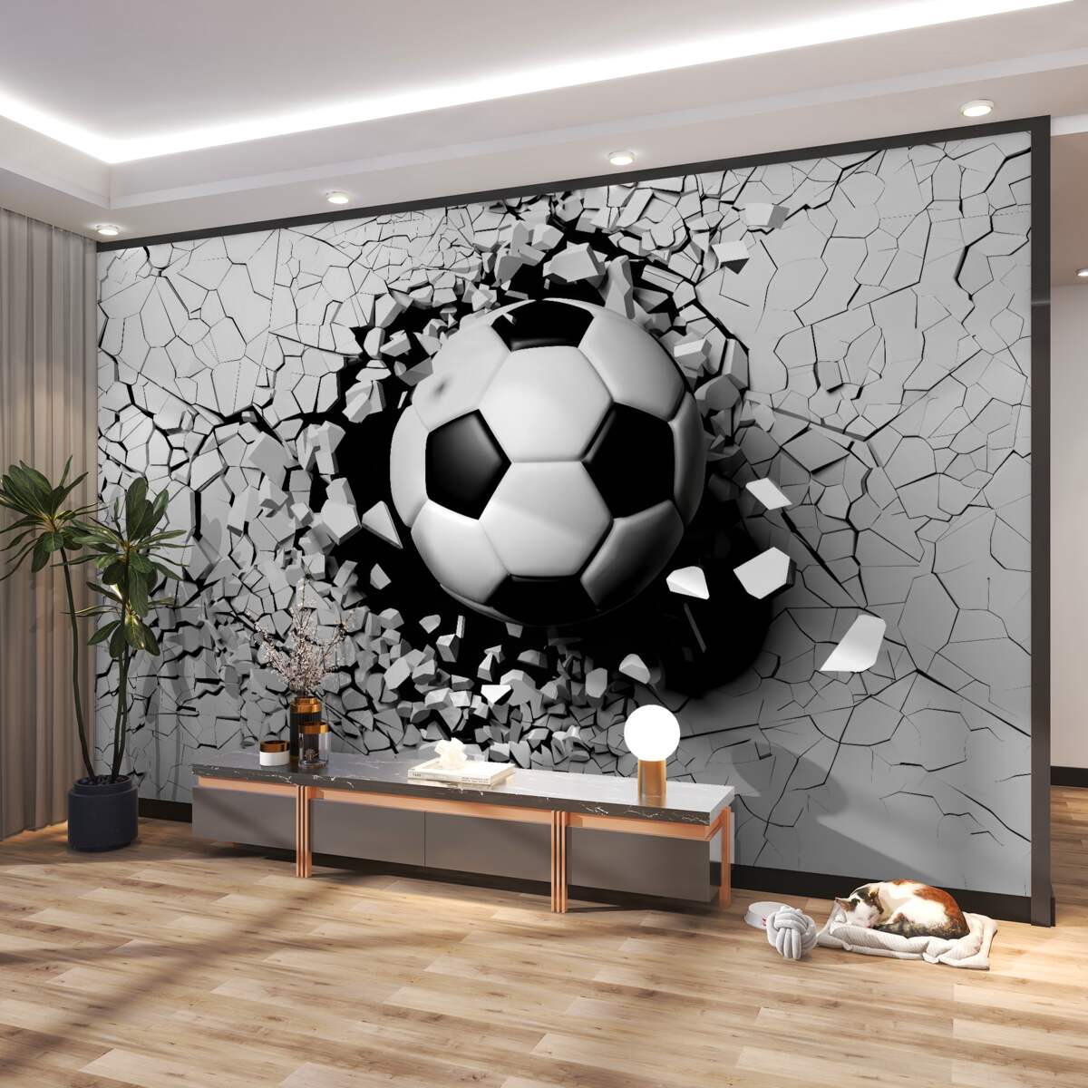 Fototapeta Piłka nożna rozbija ścianę