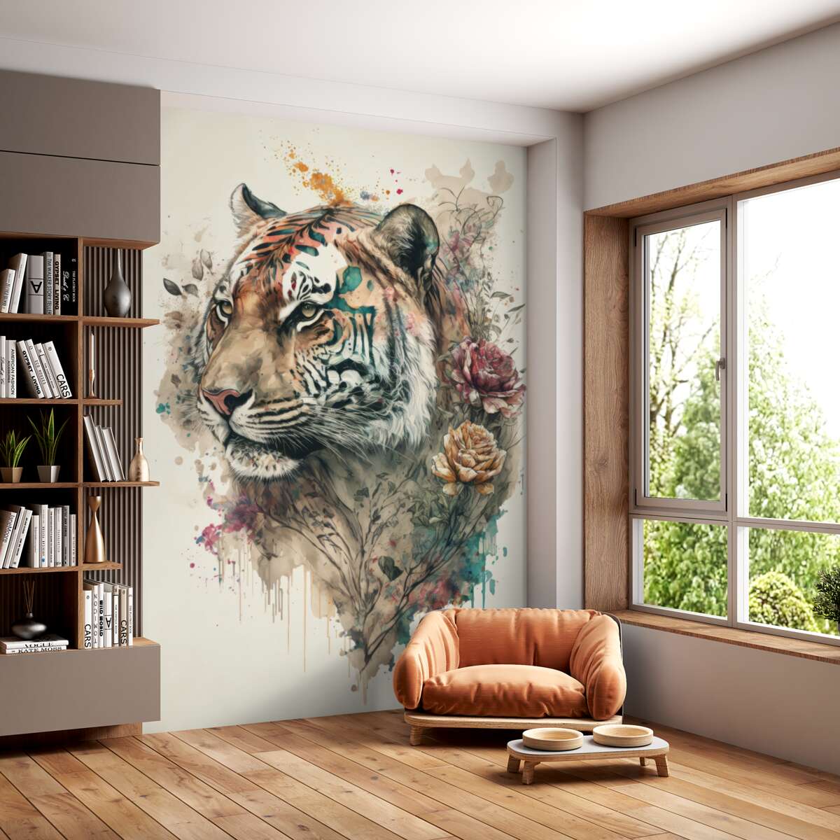 Fototapeta Portret tygrysa w kwiatach