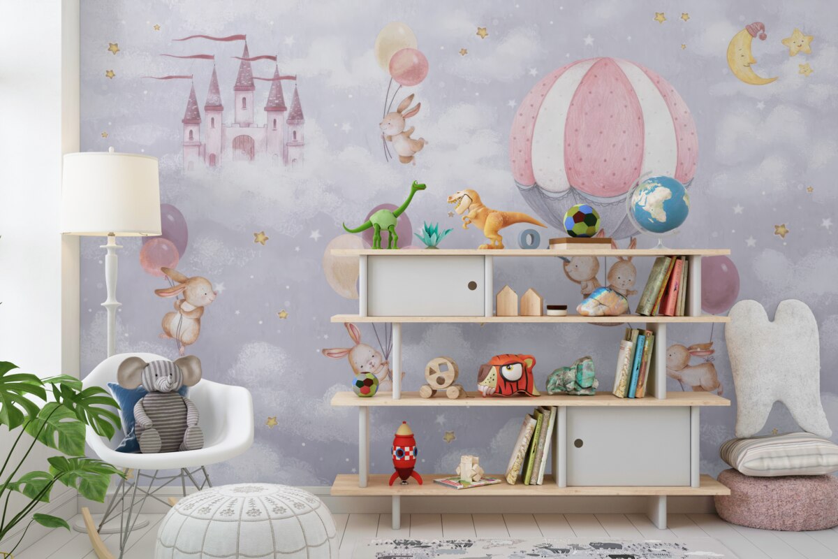 Fototapeta Króliczki latają w balonach